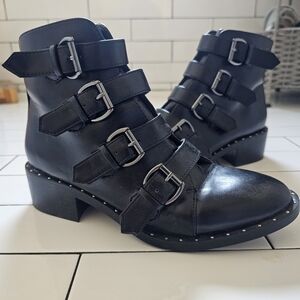 Sleek Black Multi-Buckle Combat Boots